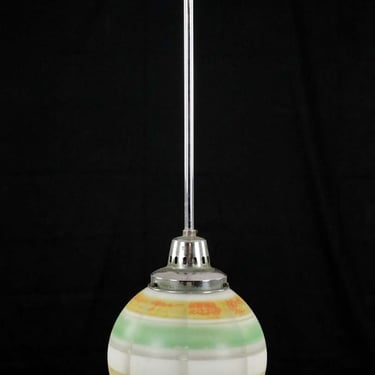 27.5 in. Mid Century Striped Glass Globe Nickel Steel Pendant Light