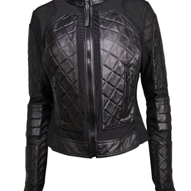 Blanc Noir - Black Leather & Mesh Moto Jacket Sz L
