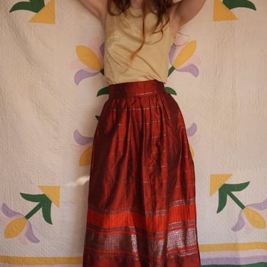 Gorgeous Vintage Skirt / Metallic Weave Burnt Orange Resort Skirt / Long Summer Skirt 