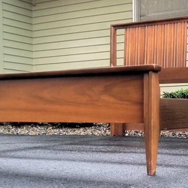 Mid Century Modern Full Size Walnut Bedframe by Unagusta, the Strata Series 