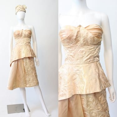 1950s strapless nude cocktail dress xs | new fall 