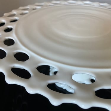 Milk Glass Cake Stand Lacey Border 