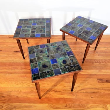 Mid Century Georges Briard Style Set of Three Mosaic Accent Tables 