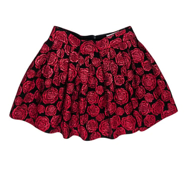 Alice &amp; Olivia - Red &amp; Black Rose Print Flared Skirt Sz 6