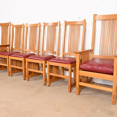 Stickley Mission Oak Arts &#038; Crafts Spindle Dining Chairs, Set of Six