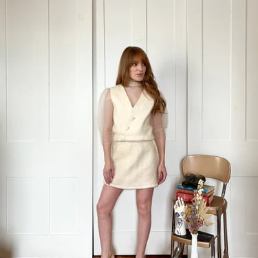 Xs/S 1960s Cream Wool Vest and Skirt Set 