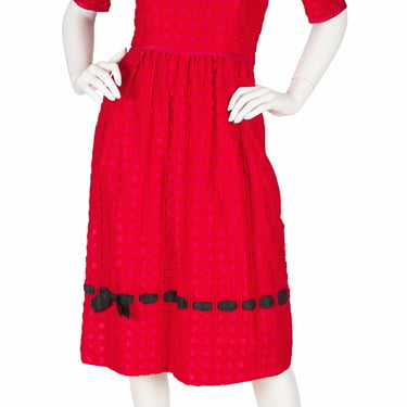 Serge & Réal Couture 1970s-does-1950s NWT Red Silk Bow Cocktail Dress Sz XS 