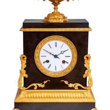 Charles X Gilt and Patinated Bronze Mantel Clock