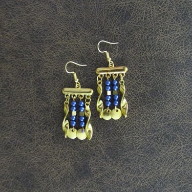 Chandelier earrings, blue and gold earrings 