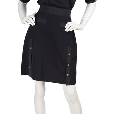 Chanel 1980s Vintage Black Silk Blouse & Wool Skirt Set Sz S M 