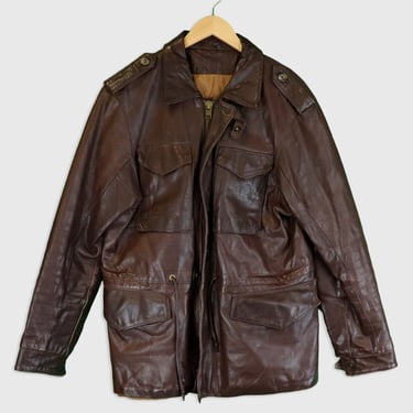 Vintage Full Zip Multi Pocket Fitted Waist Leather Jacket