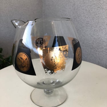 Sale Vintage mid century Coin gold black Cera pitcher decanter 
