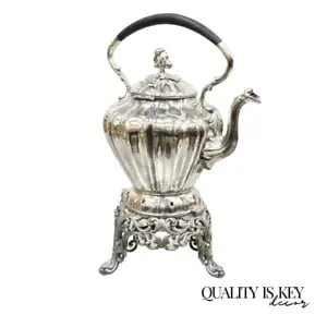 Antique Reed & Barton Silver Plated Victorian Tilting Tea Coffee Pot on Stand