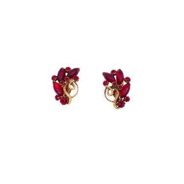 Signed Red Matte Stone Climber Clip-On Earrings 