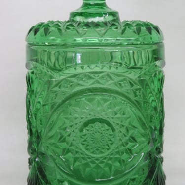 Imperial Hobstar Glass Emerald Green Biscuit Cookie Candy Jar with Lid 2919B