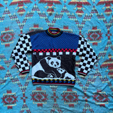 Vintage 1980s Geometric Panda Themed Sweater 