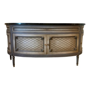 Vintage Transitional Gray and Beige Marbleized Demi-Lune Sideboard