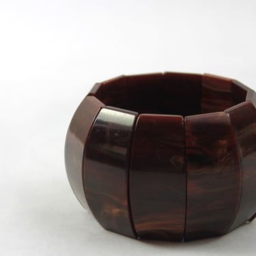 Bakelite Expansion Bracelet Cuff Marbleized Oxblood Wide Wall 