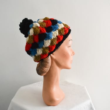 1970s Multi-Color Sweater Knit Tam Hat 