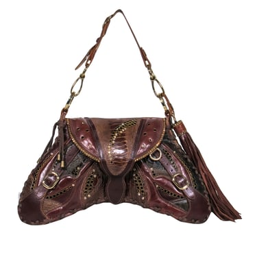 Bracher Edmen - Brown Leather Jewel Detail Butterfly Shoulder Bag