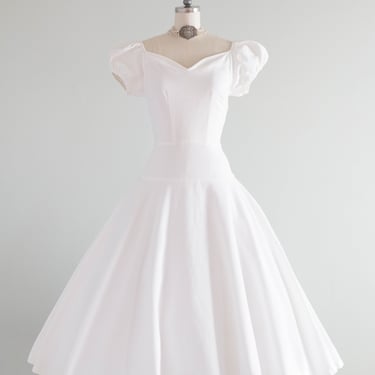 Beautiful 1950's Crisp White Cotton Pique Party Dress By Helen of California / S