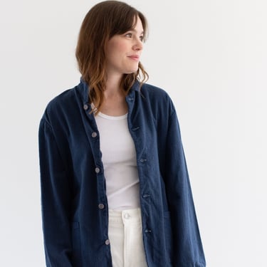 Vintage Deep Blue Overdye Flannel Chore Shirt Jacket | Unisex Cotton Blazer | M L | 002 