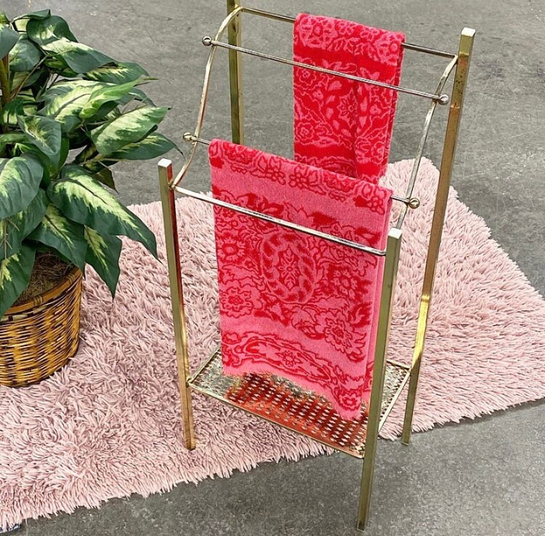 Vintage Towel Rack Retro 1980s Contemporary + Gold Metal Frame + 4 Hang ...