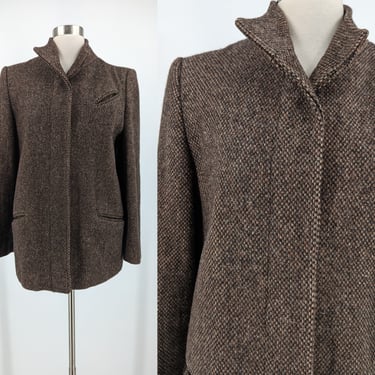 Vintage 70s Forstmann Welsh Tweed Brown Wool Women's Small Coat - Seventies Short Tweed Winter Jacket 
