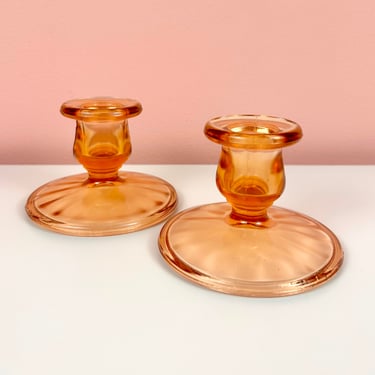 Pair of Pink Depression Glass Candle Holders 