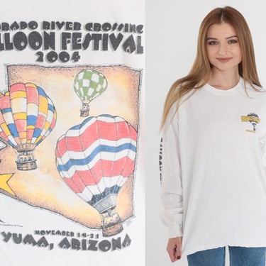 Hot Air Balloon Shirt 00s Graphic Tee Colorado River Crossing Festival Yuma Arizona Tourist Tee Long sleeve White Vintage 2000s Large L 