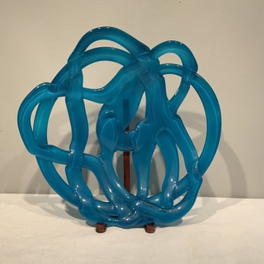 Kosta Boda Anna Ehrner Art Glass Basket Center Bowl Turquoise Large 15" 