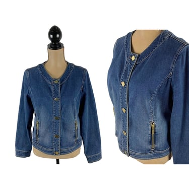 Collarless Denim Jacket Large, Casual Clothes for Women, Vintage 90s Y2K from CHICO'S Size 1 