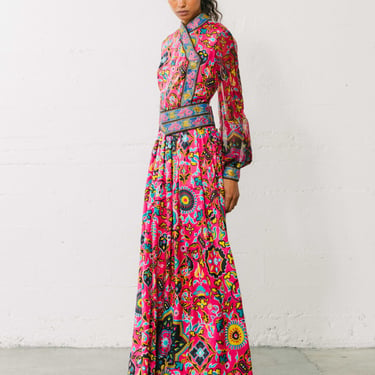 1960s Oscar de la Renta Fuchsia Floral Silk Gown