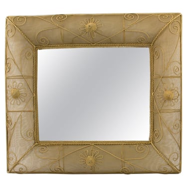 1950s Gilt Metal Wire Mesh Wall Mirror
