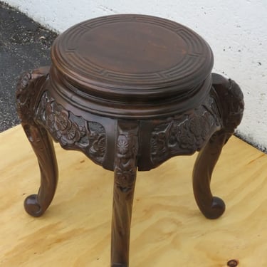 Early 1900s Oriental Heavy Hand Carved Flower Statue Stand Table 5178