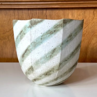 Ceramic Faceted Vessel with Striped Glaze by John Ward