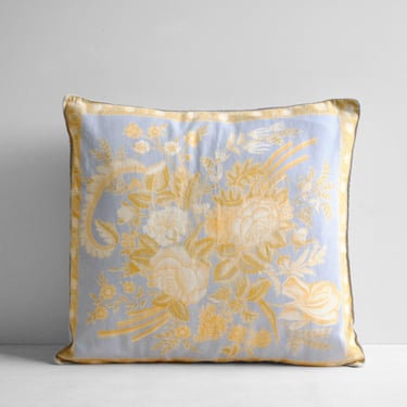 Vintage Blue and Yellow Cotton Floral Pillow by April Cornell 