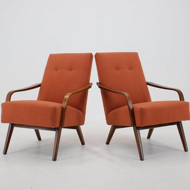 1960s Pair of Vintage Armchairs, Czechoslovakia / Vintage Chair / Red colour / Mid-century 