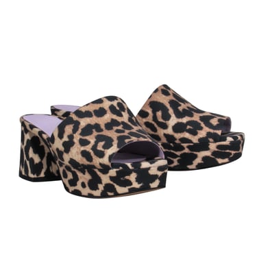Ganni - Leopard Print Open Toe Mule Sandals w/ Square Heel Sz 8
