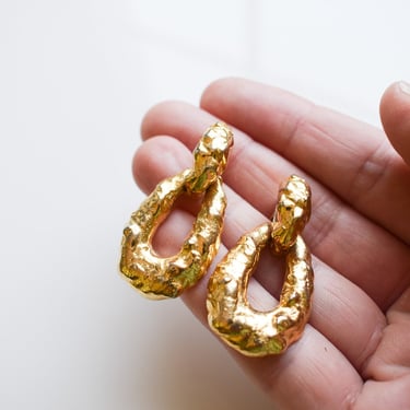 Vintage 1990s Gold Textural Doorknocker Earrings | Kenneth Lane | Large 90s  Statement Earrings | Signed 