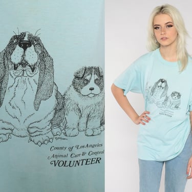 Dog T Shirt 80s 90s County of Los Angeles Animal Care & Control Volunteer Graphic Tee Single Stitch Vintage Retro Shirt Blue Extra Large XL 