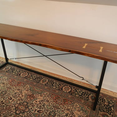 Live Edge Walnut Console Table / Sofa Table / Serving Table / Mid Century Modern / Wood and Steel 