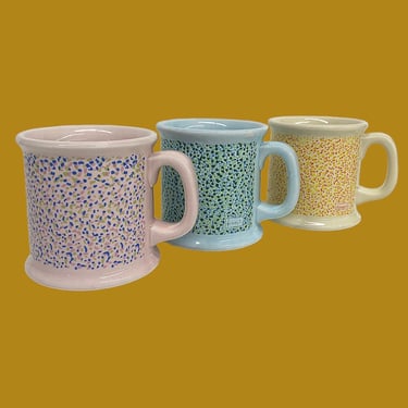 Vintage Coffee Mug Set Retro 1980s Contemporary + I. Calvo + Electro Plastics + Ceramic + Set of 3 + Forest + Desert + Multi Color + Kitchen 