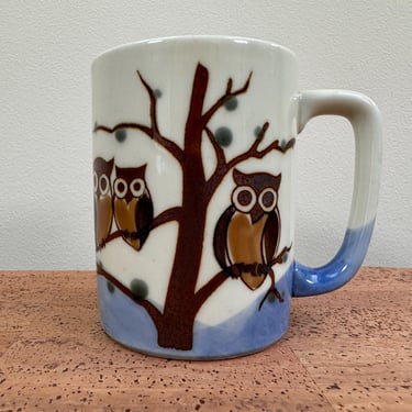 Vintage Owl Family in Tree Mug | Big Eyes | Japan 