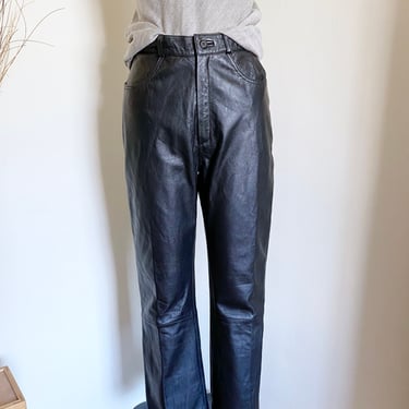 Vintage 90's Black Leather Pants, 27