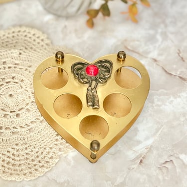 Heart Shape Lipstick Holder, Ornate Stand, Red Cabochon, Makeup Organization, Hollywood Regency, Mid-Century 50s 60s 
