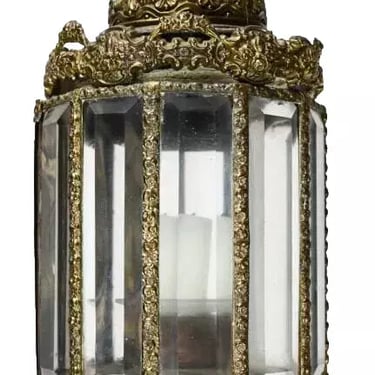 Antique Lantern, Pendant, Candle, Decorated, Beveled Glass, 18th C., 1700s!