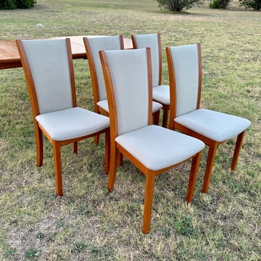 Set of Five Danish Modern Teak Upolstered High Back Dining Chairs by Skovby 