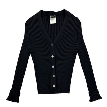 Chanel Black Ribbed Long Cardigan