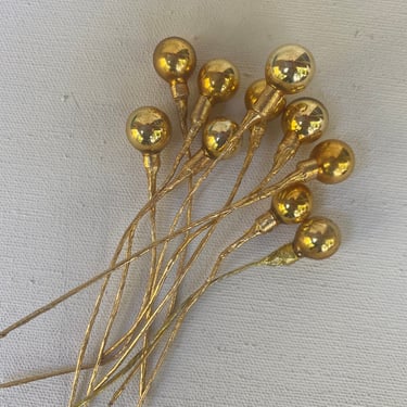 Vintage Christmas Glass Ball Corsage Picks, Small Gold, Wedding Corsage, Floral Arrangements 